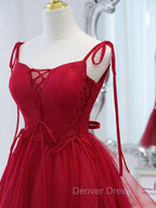 Cute Burgundy Tulle Lace Short Prom Dress, Lace Burgundy Puffy Homecoming Dresses