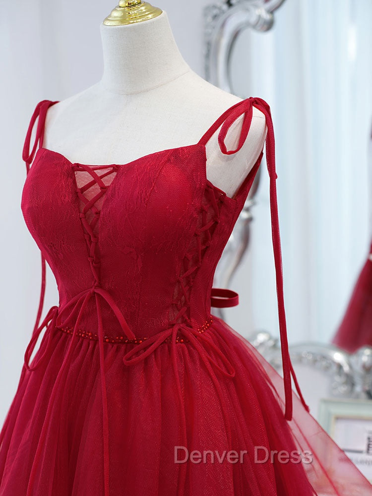 Cute Burgundy Tulle Lace Short Prom Dress, Lace Burgundy Puffy Homecoming Dresses