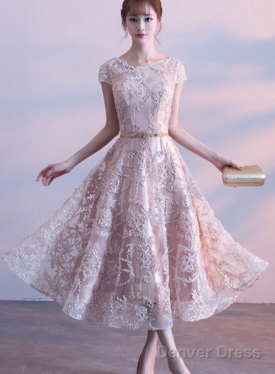 Cute Cap Sleeves Lace Tea Length Bridesmaid Dress, Lovely Bridesmaid Dresses Main image