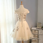 Cute Champagne Off Shoulder Knee Length Prom Dress , Lovely Prom Dresses