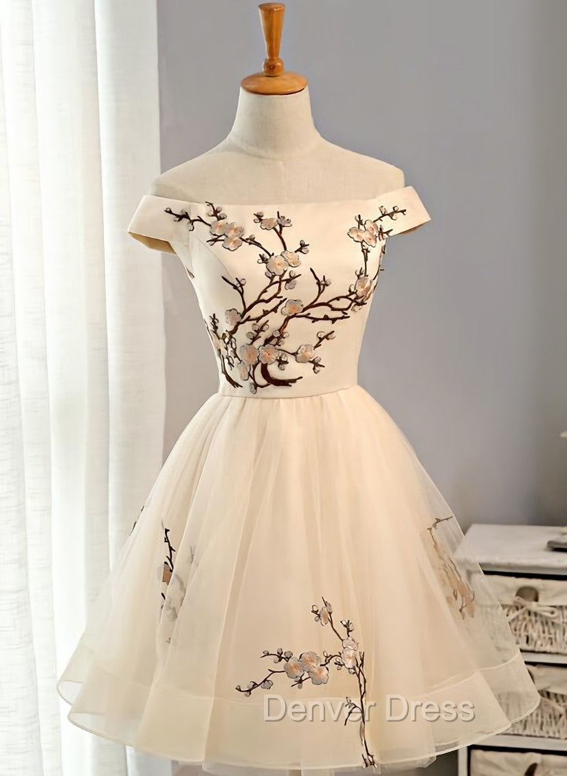 Cute Champagne Off Shoulder Knee Length Prom Dresses , Lovely Formal Dresses Main image