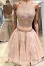 Cute champagne tulle lace short prom Dress, homecoming Dresses