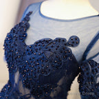 Cute Dark Blue Lace Short Prom Dress, Blue Homecoming Dresses