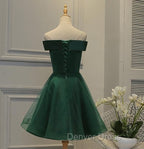 Cute Dark Green Off Shoulder Short Party Dresses, Tulle Homecoming Dresses