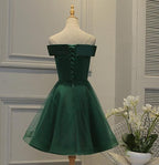 Cute Dark Green Off Shoulder Short Prom Dress, Tulle Homecoming Dresses