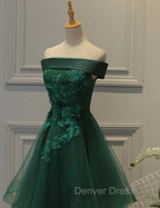 Cute Dark Green Off Shoulder Short Party Dresses, Tulle Homecoming Dresses