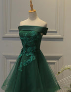 Cute Dark Green Off Shoulder Short Prom Dress, Tulle Homecoming Dresses