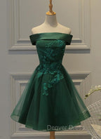 Cute Dark Green Off Shoulder Short Party Dresses, Tulle Homecoming Dresses