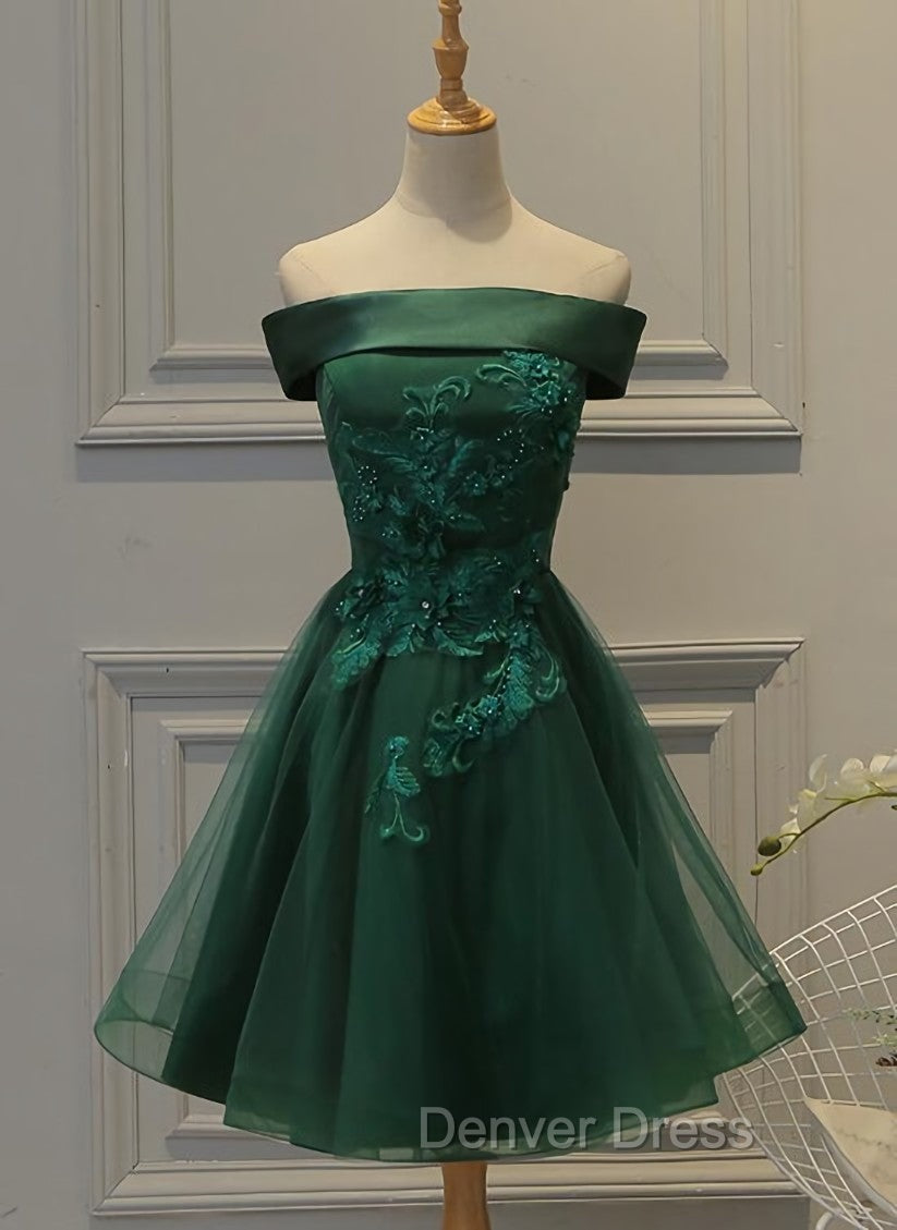 Cute Dark Green Off Shoulder Short Party Dresses, Tulle Homecoming Dresses