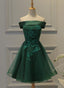 Cute Dark Green Off Shoulder Short Prom Dress, Tulle Homecoming Dresses
