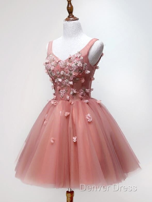 Cute Dark Pearl Pink Knee Length V-Neckline Flower Homecoming Dress, New Prom Dresses Secondary image