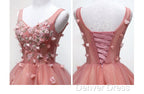 Cute Dark Pearl Pink Knee Length V-Neckline Flower Homecoming Dress, New Prom Dresses