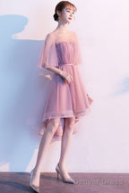 Cute Dark Pink High Low Tulle Round Neckline Party Dress, Short Pink Homecoming Dresses