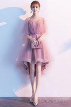 Cute Dark Pink High Low Tulle Round Neckline Party Dress, Short Pink Homecoming Dresses
