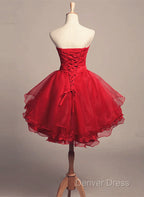 Cute Dark Red Tulle And Lace High Low Homecoming Dresses, Short Party Dresses