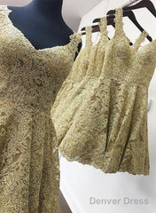 Cute Gold Lace V Neck Short Prom Dress, Homecoming Dress