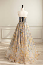 Cute Gradient Tulle Long Prom Dress, A Line Strapless Prom Dress