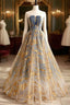 Cute Gradient Tulle Long Prom Dress, A Line Strapless Prom Dress