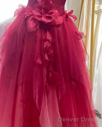 Cute Gradient Tulle Strapless A Line Long Wedding Dresses Prom Ball Gowns
