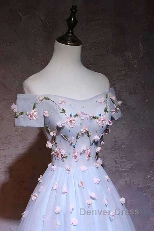 Cute Gray Blue Tulle Short Prom Dress, Off The Shoulder Homecoming Dresses