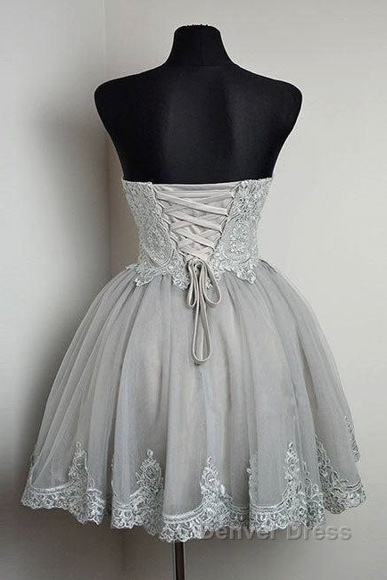 Cute Gray Tulle Lace Short Prom Dresses, Gray Homecoming Dresses Secondary image