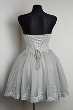 Cute Gray Tulle Lace Short Prom Dresses, Gray Homecoming Dresses