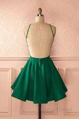 Cute Green Backless Short Prom Dresses, Green Homecoming Dresses