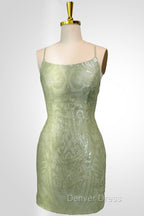 Cute Green Spaghetti straps Lace Up Sequined Homecoming Prom Dresses