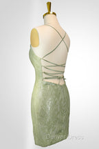 Cute Green Spaghetti straps  Lace Up Sequined Homecoming Party Dresses