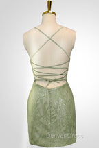 Cute Green Spaghetti straps  Lace Up Sequined Homecoming Party Dresses