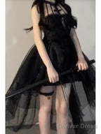 Cute High Low High Neckline Black Ruffles Party Beach Dresses Birthday Outfits