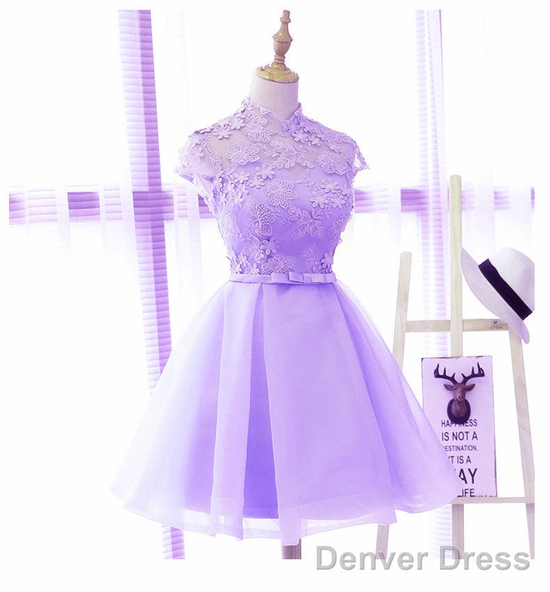 Cute High Neckline Lavender Short Graduation Dress, Short Prom Dress Secondary image