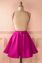 Cute Hot Pink Backless Short Homecoming Dress Prom Dresses