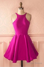 Cute Hot Pink Backless Short Homecoming Dress Prom Dresses