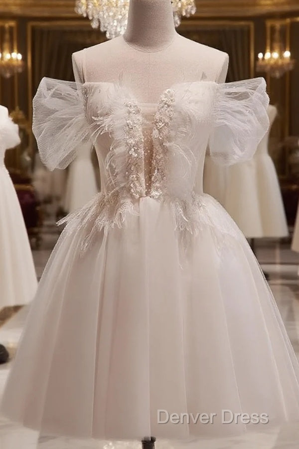 Cute Ivory Beaded Off Shoulder Short Prom Dress, Tulle Graduation Dress Prom Dresses Main image