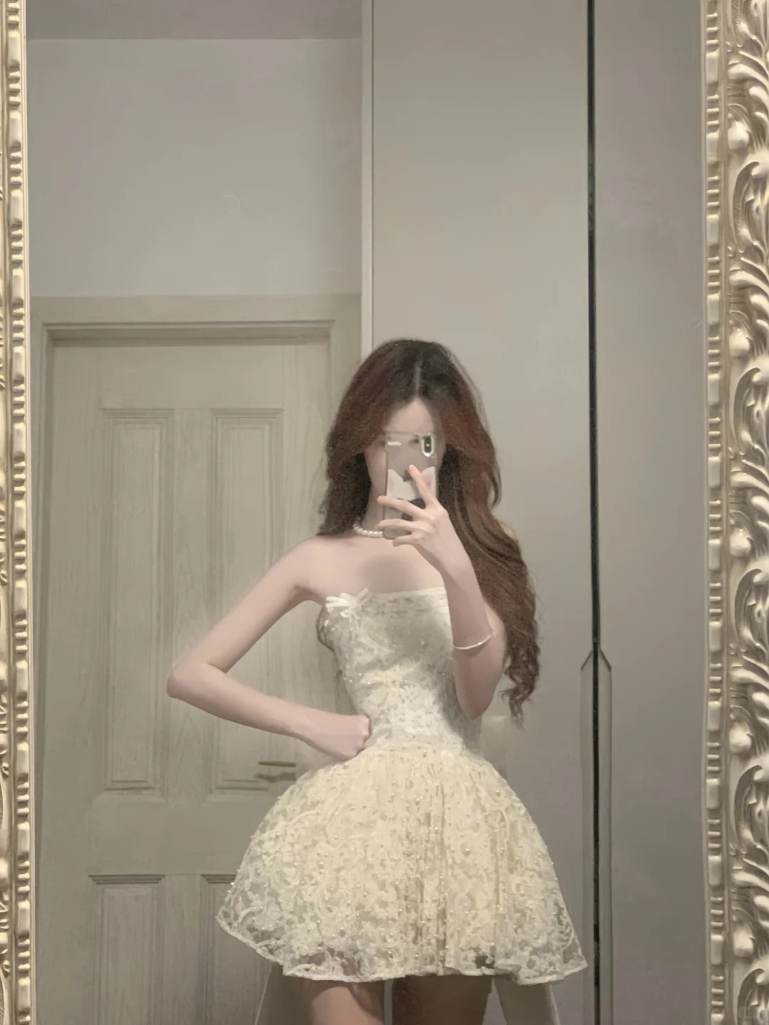 Cute Lace Pearl Bow Strapless A-Line Mini 17Th Birthday Homecoming Dresses