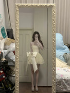 Cute Lace Pearl Bow Strapless A-Line Mini 17Th Birthday Homecoming Dresses