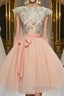 Cute Lace Pink Short Prom Dress, Lace Pink Homecoming Dress, Pink Short Prom Dresses