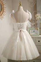 Cute Lace Short Prom Dress, A Line Homecoming Prom Dresses