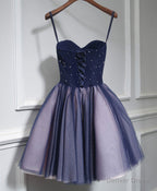 Cute Lace Tulle Short A Line Prom Dress,Purple Homecoming Dresses