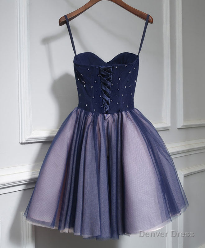 Cute Lace Tulle Short A Line Prom Dress,Purple Homecoming Dresses