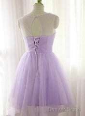 Cute Lavender Homecoming Dress With Belt, Lovely Short Prom Dress