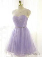 Cute Lavender Homecoming Dress With Belt, Lovely Short Prom Dresses