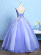 Cute Lavender Tulle Ball Gowns V Neckline Sweet 16 Dress, Light Purple Prom Dresses