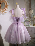 Cute Lavender Tulle Short Prom Dress, Lavender Homecoming Dresses 2026