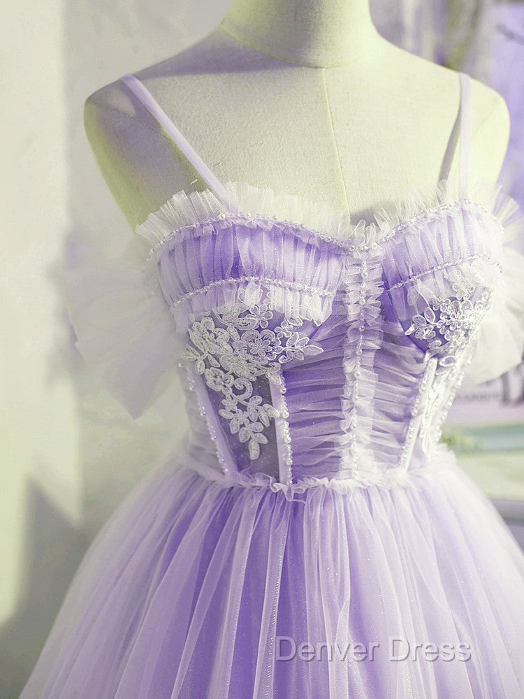 Cute Lavender Tulle Short Straps Homecoming Dressess, Tulle Sweetheart Prom Dresses Secondary image