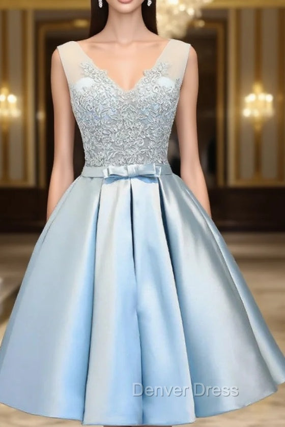 Cute Light Blue Short Homecoming Dresses Cheap V Neck Main image