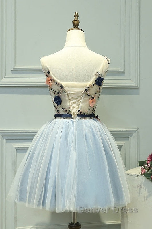 Cute Light Blue Short Tulle Homecoming Dress, Blue Prom Dresses