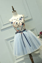 Cute Light Blue Short Tulle Homecoming Dress, Blue Prom Dresses