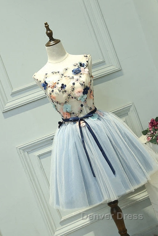 Cute Light Blue Short Tulle Homecoming Dress, Blue Prom Dresses